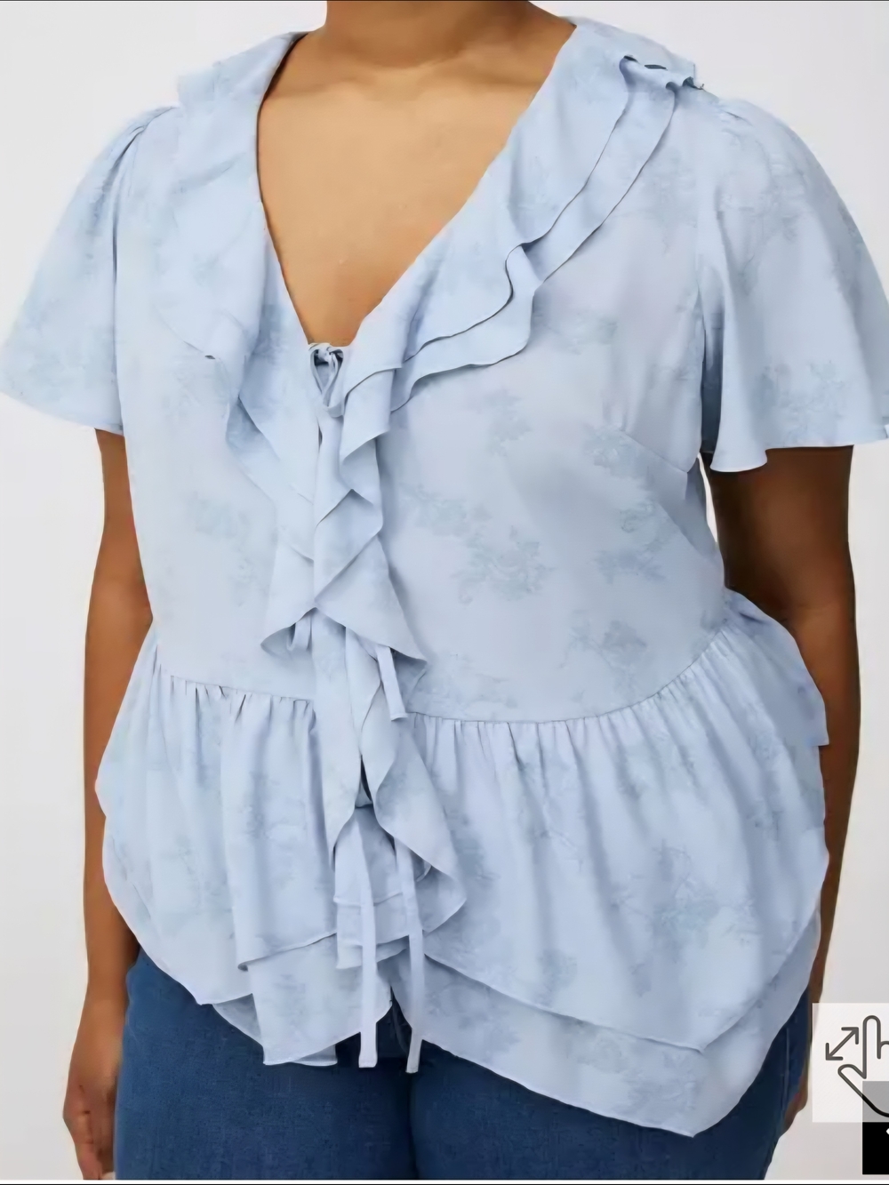 Torrid Light Blue Ruffle Front Blouse, Size 0 (L 12)